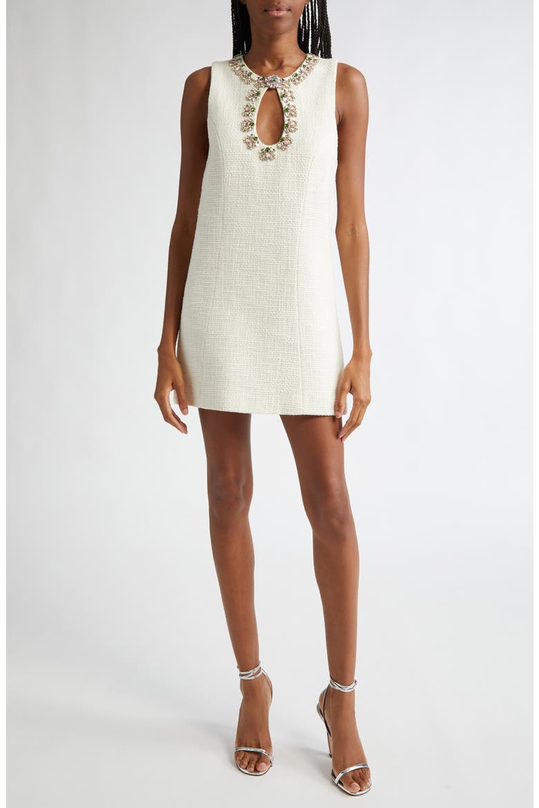 Franchelle Crystal Embellished Tweed Minidress, Main, color, GARDENIA