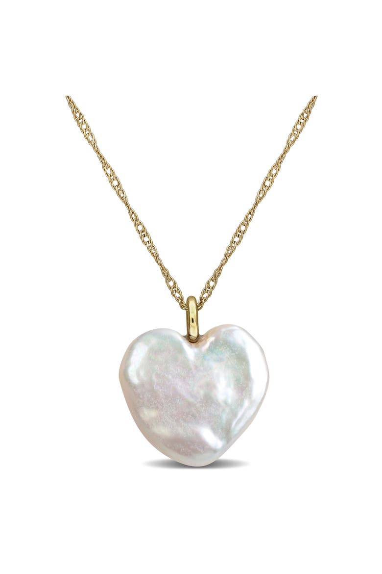 Cultured Pearl Heart Pendant Necklace 14k, Main, color, Yellow Gold