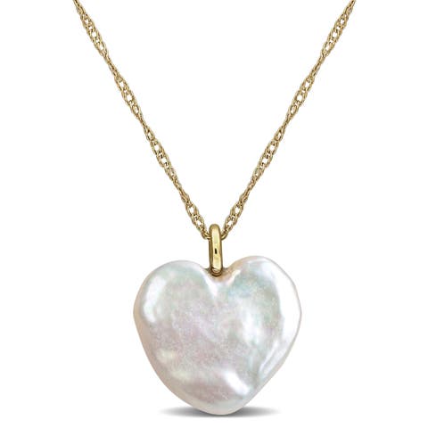 Cultured Pearl Heart Pendant Necklace 14k