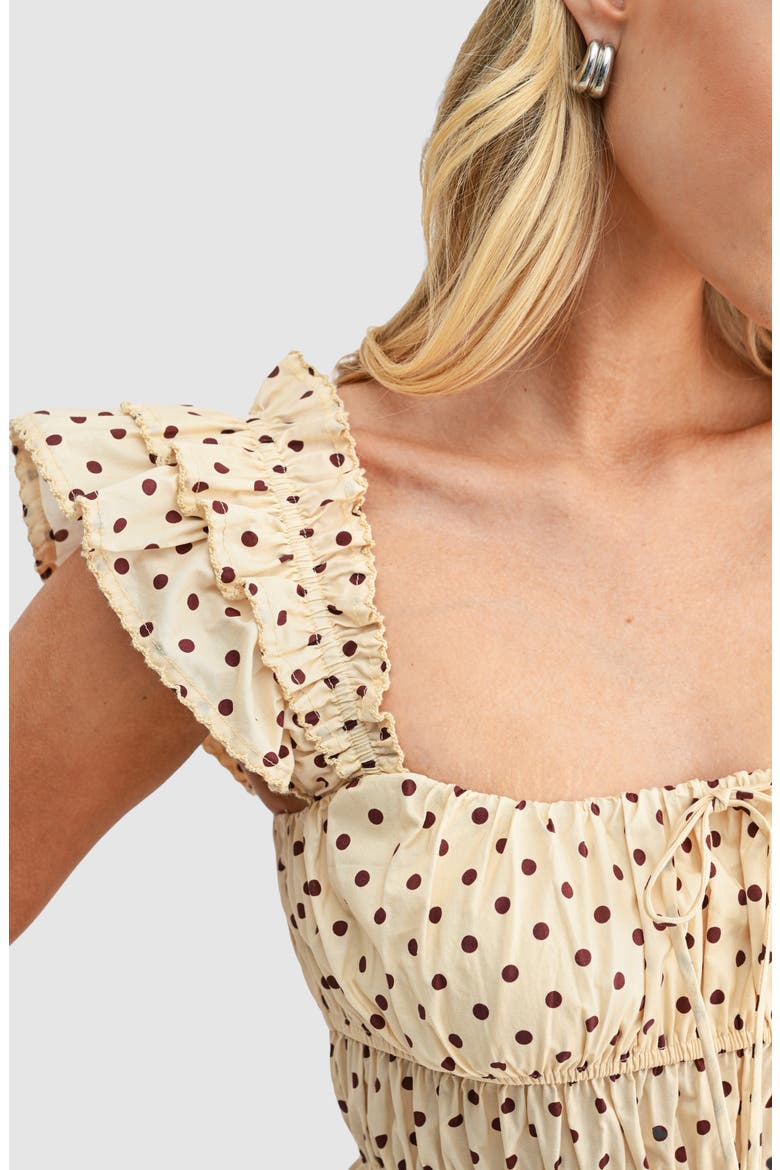 Polka Dot Peplum Top, Alternate, color, BUTTER BROWN DOT