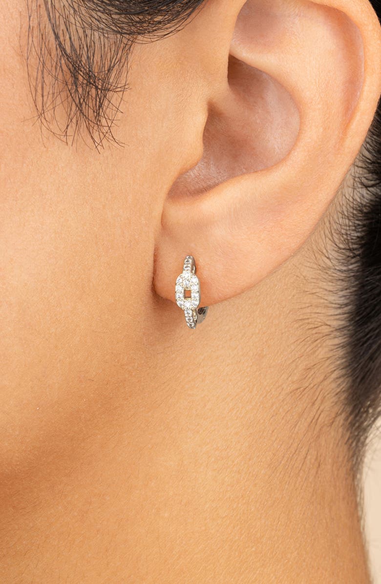 Sterling Forever Deborah Cubic Zirconia Buckle Huggie Hoop Earrings, Alternate, color, Silver