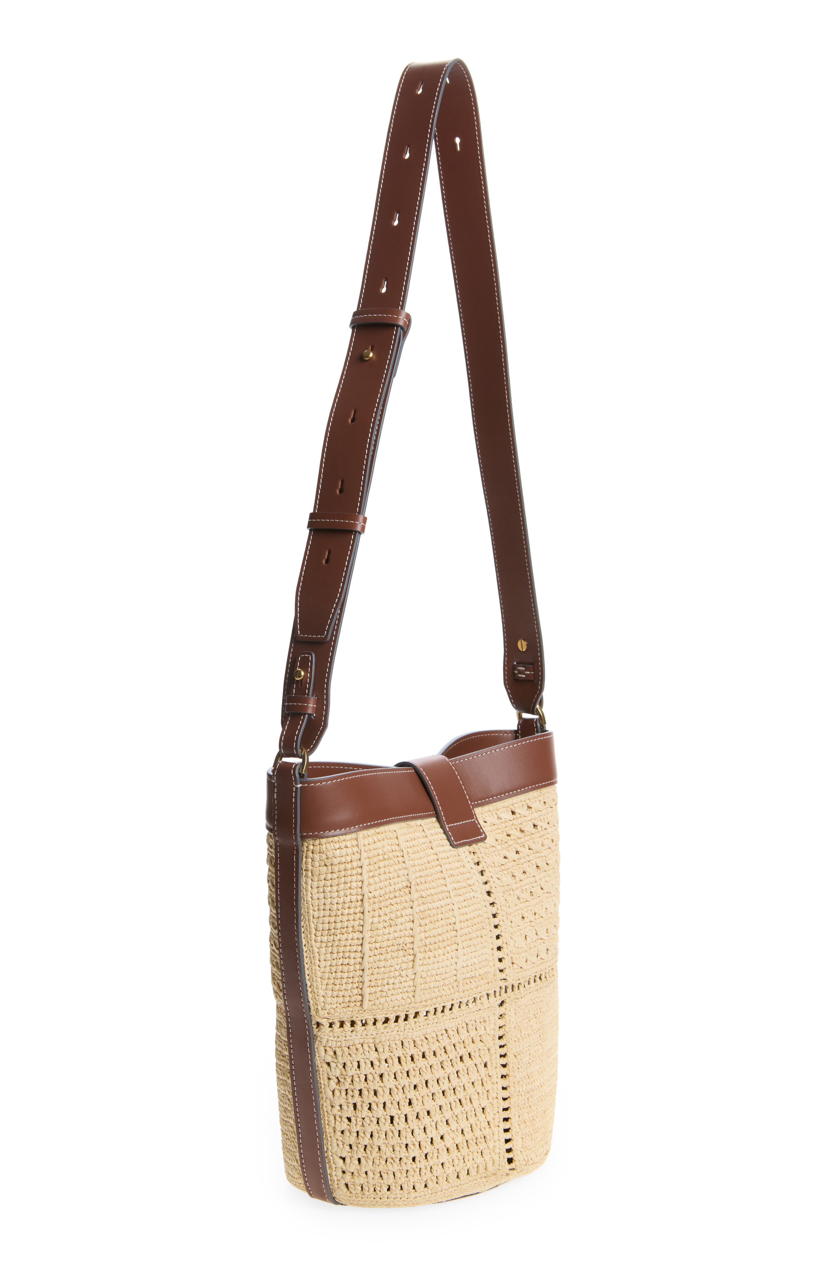 Raffia Patchwork Bucket Bag, Alternate, color, NATURAL