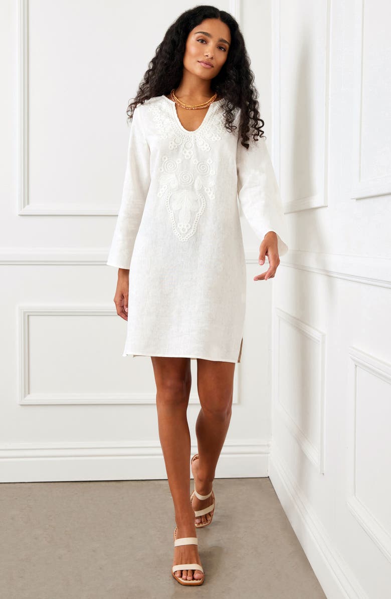 Karen Kane The St. Barts Embroidered Long Sleeve Linen Blend Dress, Alternate, color, 