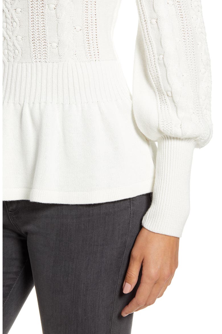 Cable Bobble Peplum Cotton Blend Sweater, Alternate, color, IVORY CLOUD