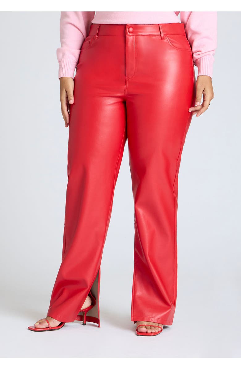 ELOQUII Slit Hem Faux Leather Pant, Alternate, color, Barbados Cherry