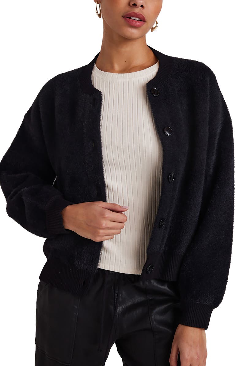 Bella Dahl Fuzzy Bomber Jacket, Main, color, Black