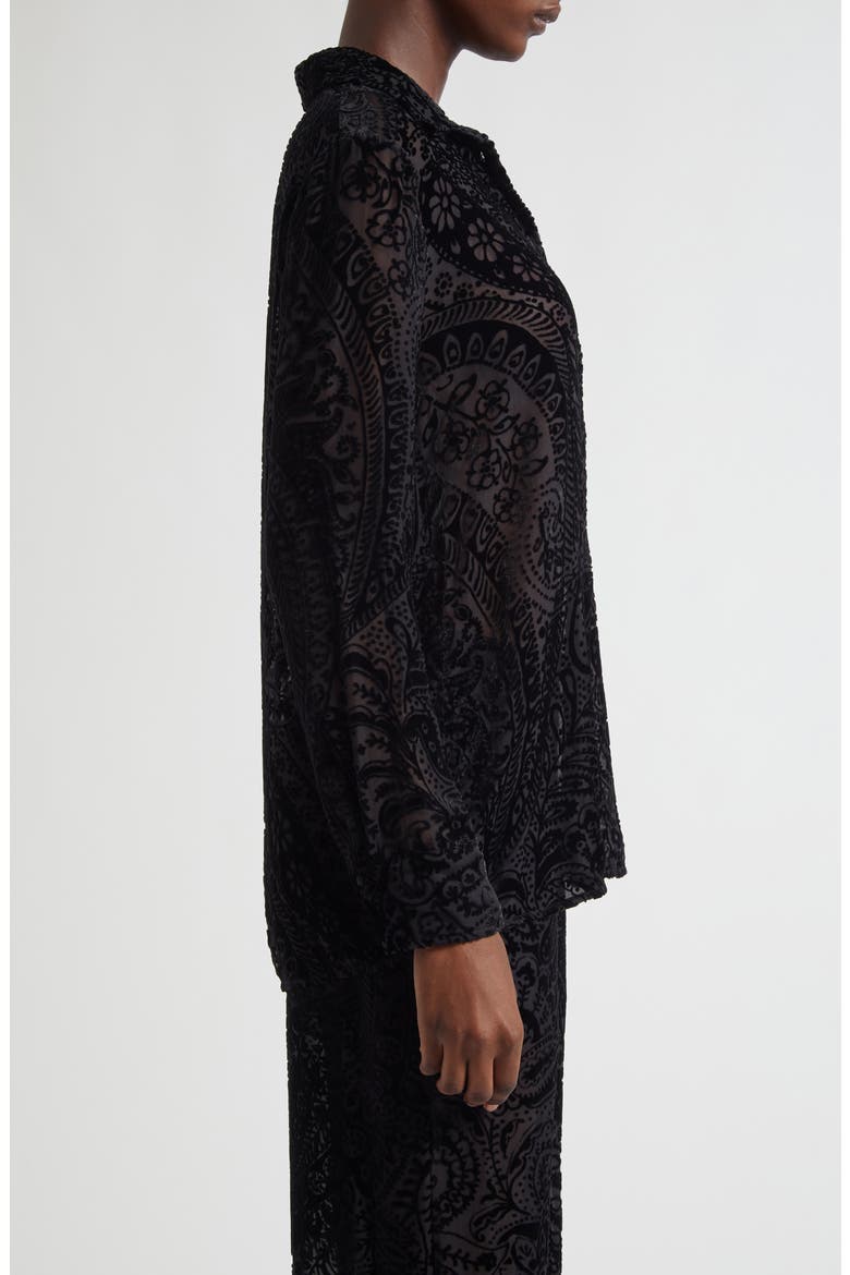 Paisley Devoré Velvet Button-Up Shirt, Alternate, color, PRINTED BLACK BASE