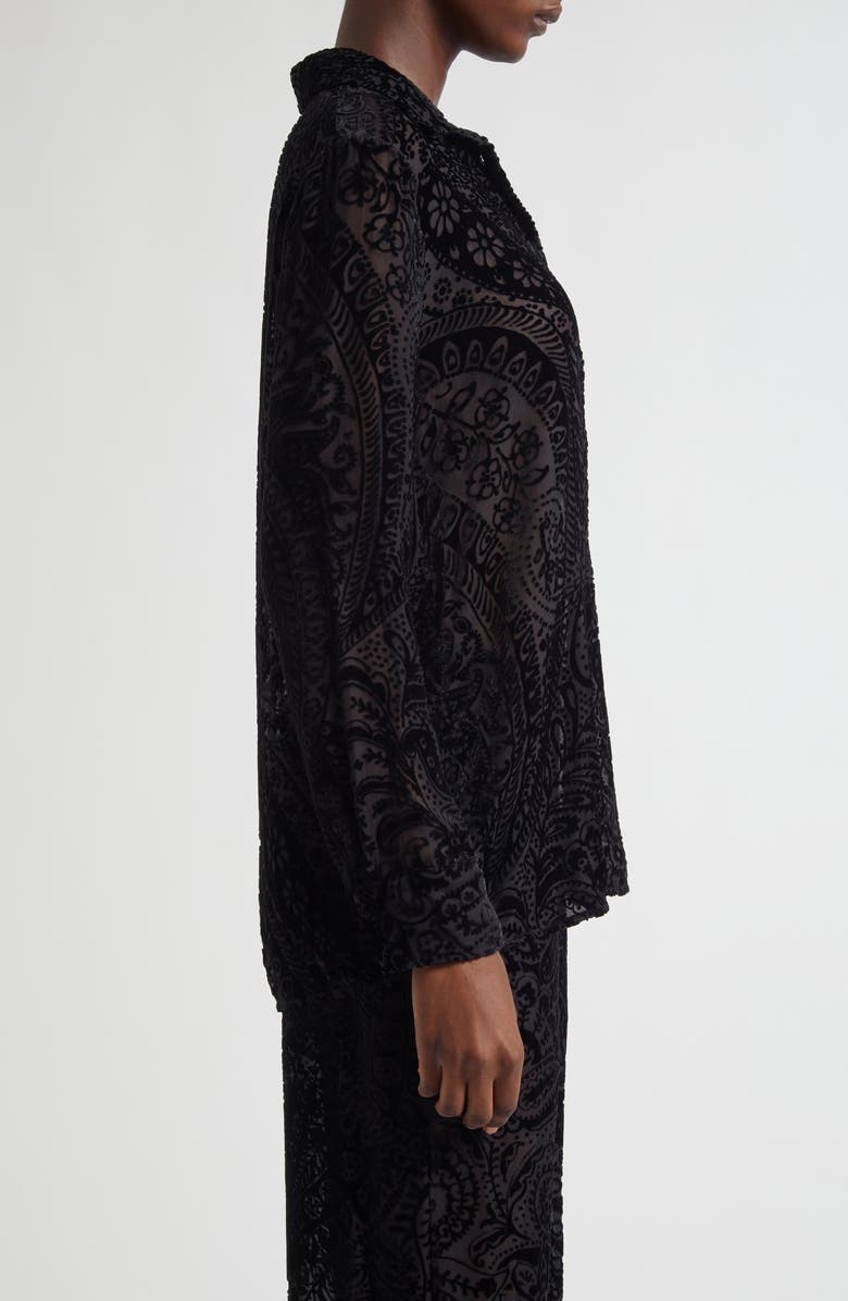 Etro Paisley Devoré Velvet Button-Up Shirt, Alternate, color, Printed Black Base
