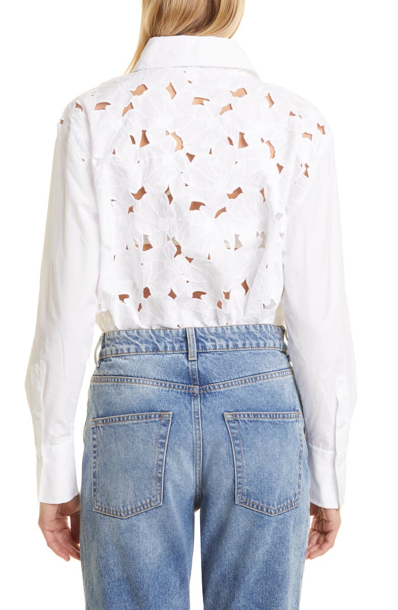 Nordstrom Signature Eyelet Mixed Media Button-Up Shirt, Alternate, color, 