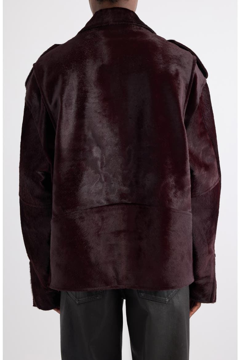 Genuine Calf Hair Biker Jacket, Alternate, color, BURGUNDY
