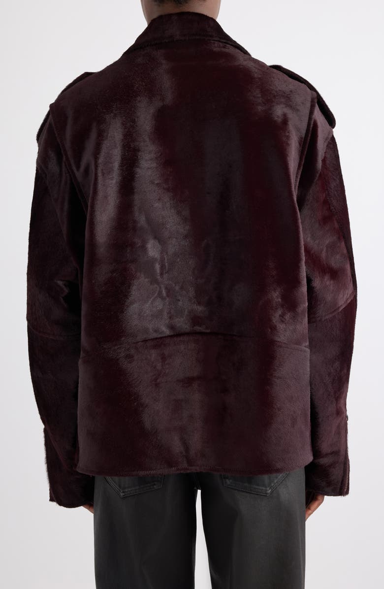 Dries Van Noten Genuine Calf Hair Biker Jacket, Alternate, color, Burgundy