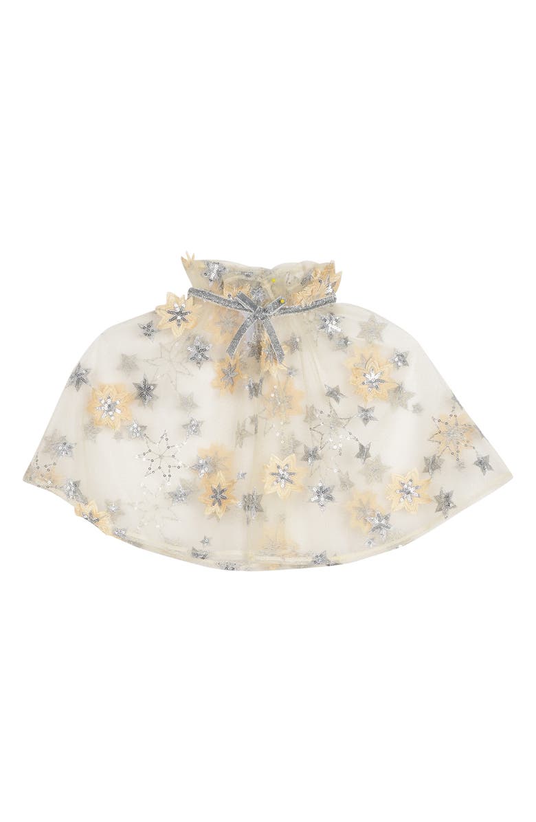 Badgley Mischka Collection Embroidered Mesh Cape, Main, color, Yellow