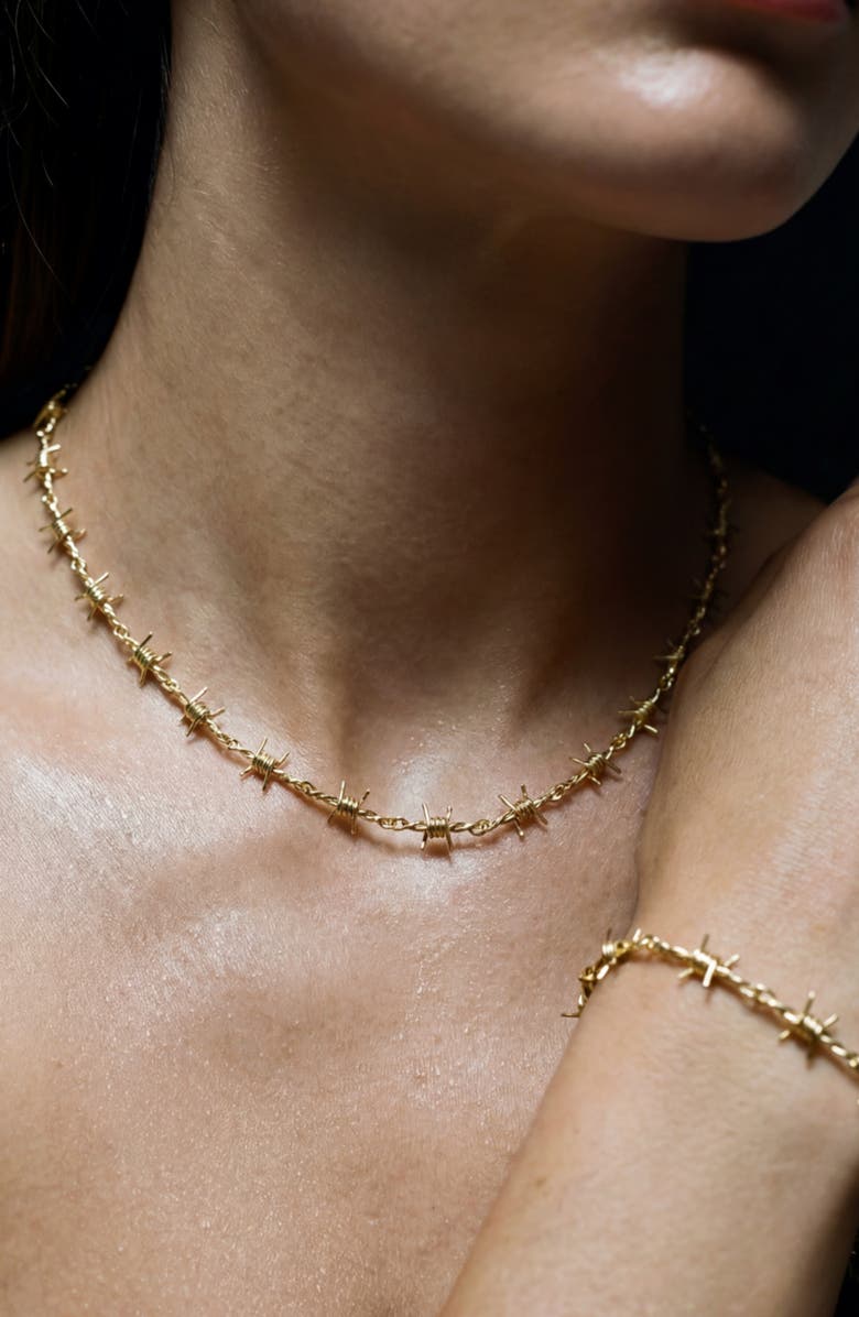 The M Jewelers The Barbwire Necklace & Bracelet Set, Alternate, color, Gold