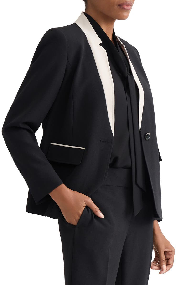KASPER Colorblock Stretch Crepe Jacket, Alternate, color, Black/ Parchement