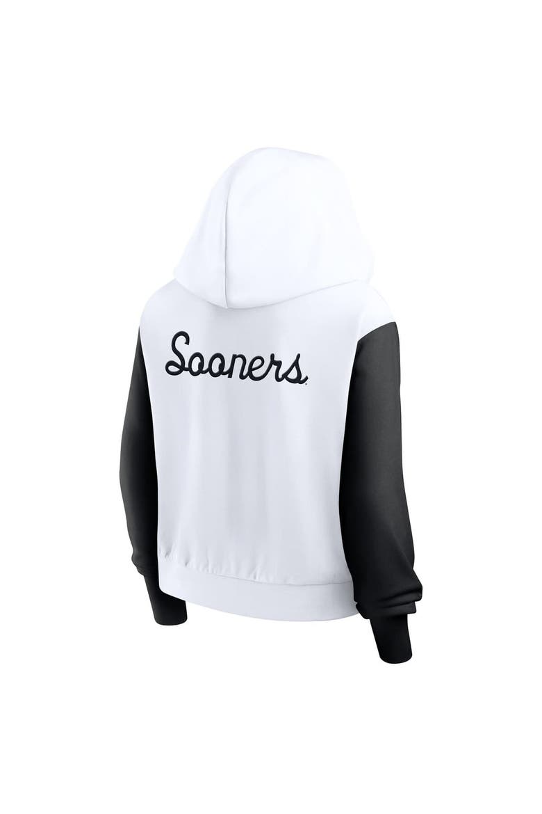 Women's Jordan Brand White Oklahoma Sooners Cropped Athletic Prep Color Block Script Full-Zip Hoodie, Alternate, color, White