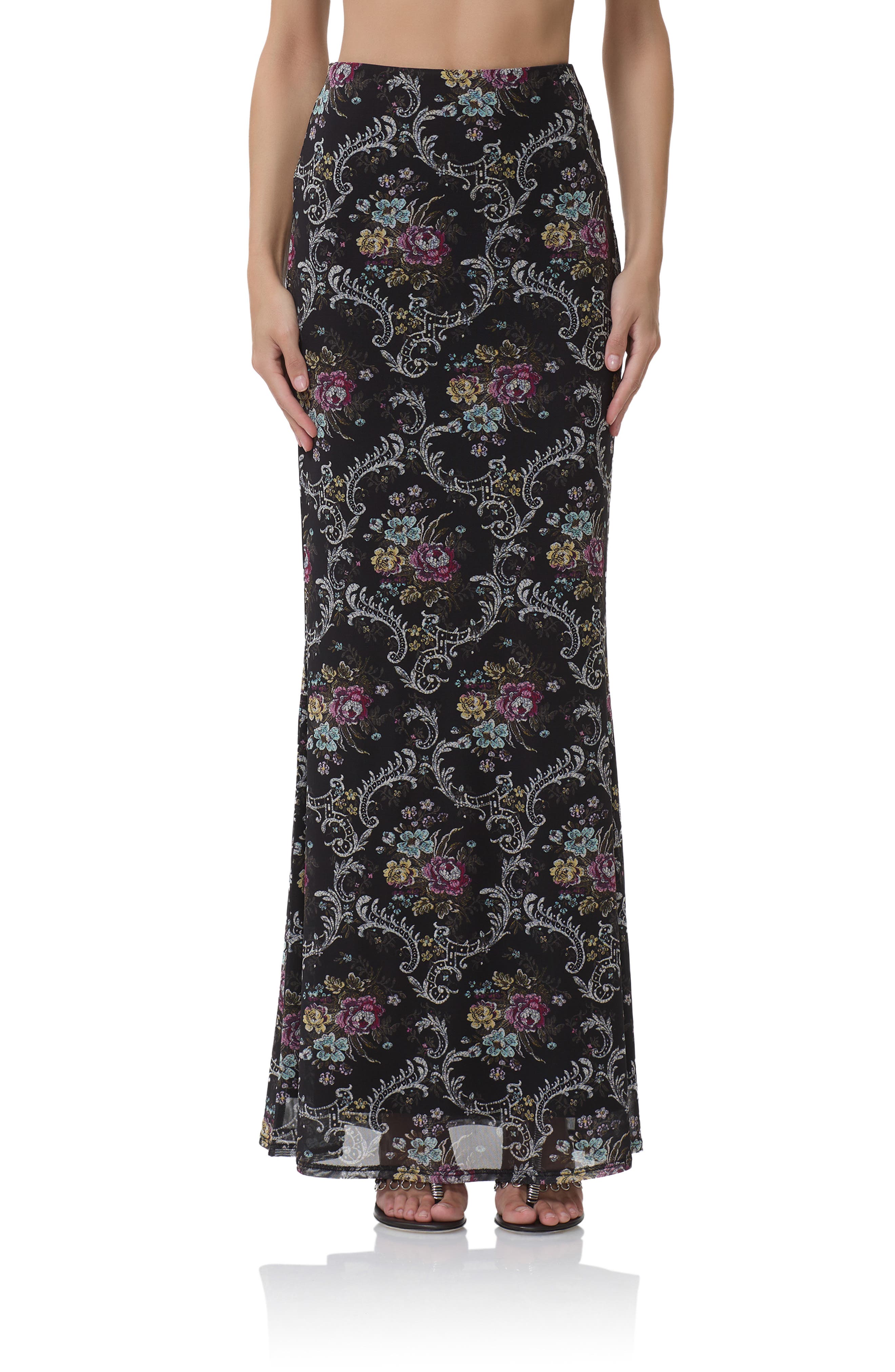 Afrm Tegan Floral Maxi Skirt In Black