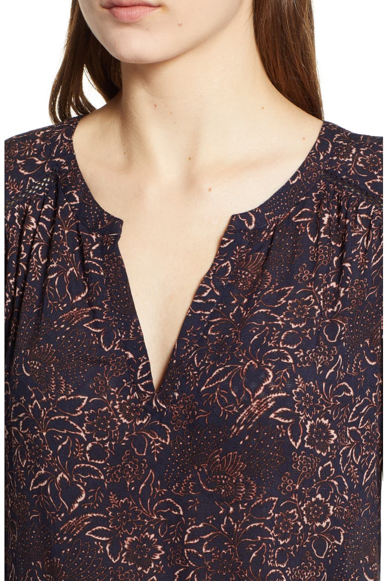 Print Popover Blouse, Alternate, color, NAVY NIGHT INK FLORAL