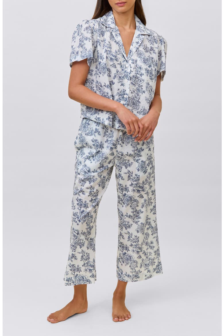 Nostalgia Floral Crop Cotton Pajamas, Main, color, WHITE