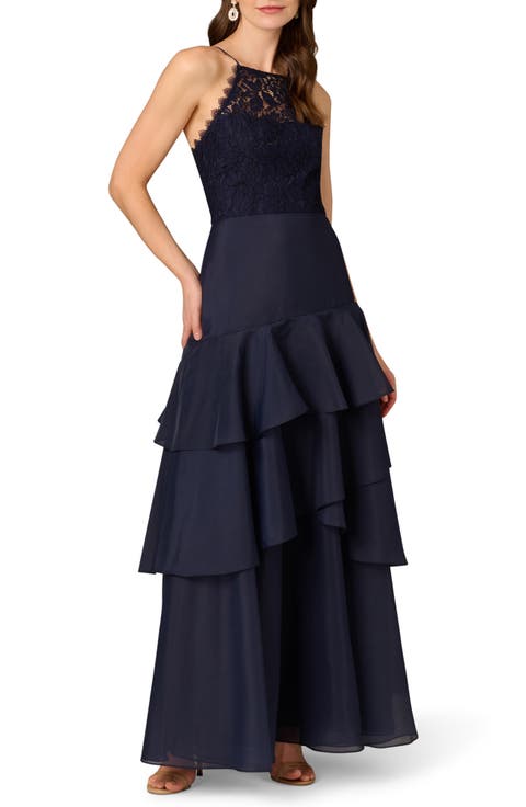 Lace Organza Tiered Gown