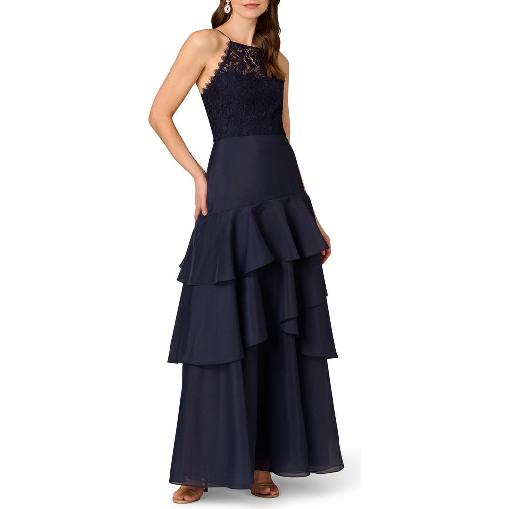 Aidan Mattox Lace Organza Tiered Gown