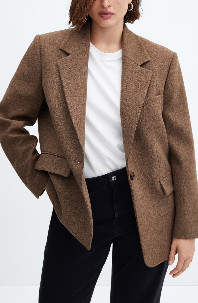 MANGO Herringbone One-Button Blazer, Alternate, color, 