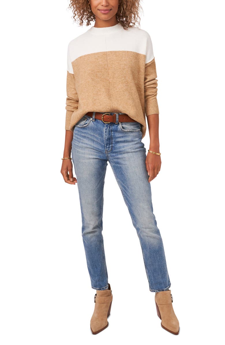 Vince Camuto Extended Shoulder Colorblock Sweater, Alternate, color, Antique White