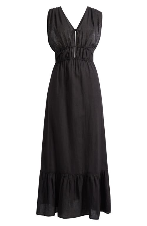 Nordstrom Ruched Plunge Maxi Cover-up Dress In Black
