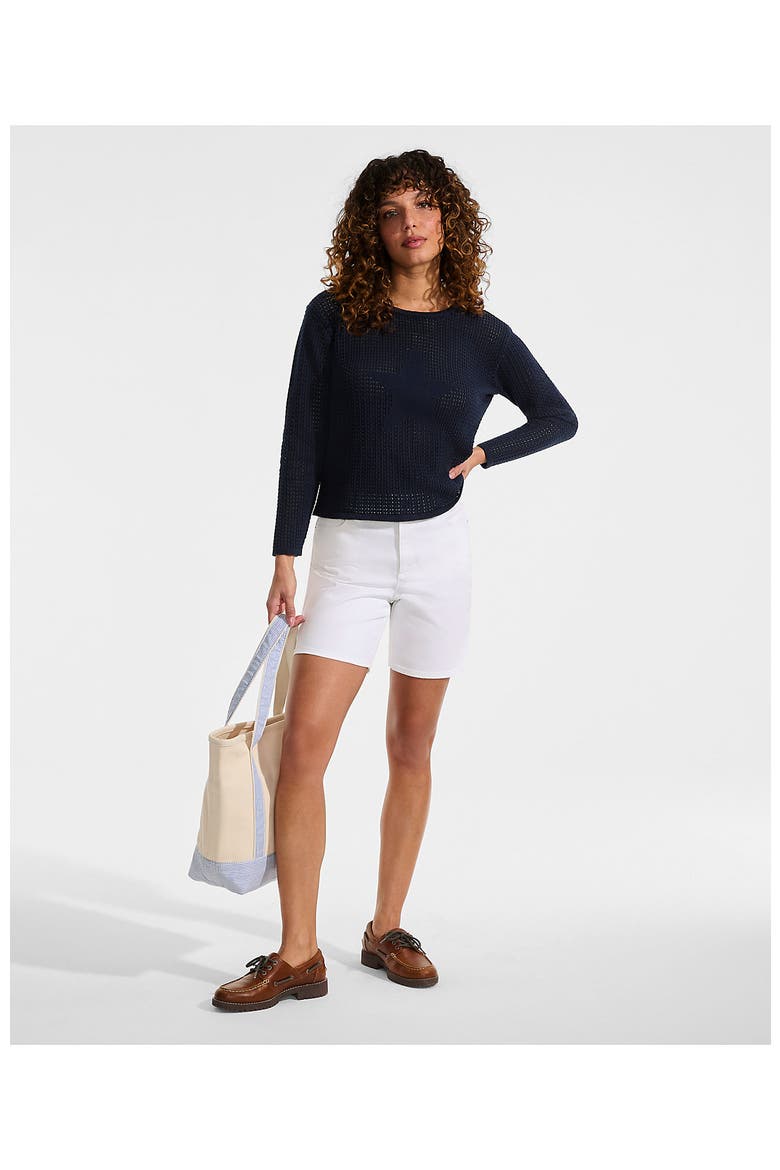 Cotton Viscose Mesh Jacquard Crew Neck Sweater, Alternate, color, Radiant Navy