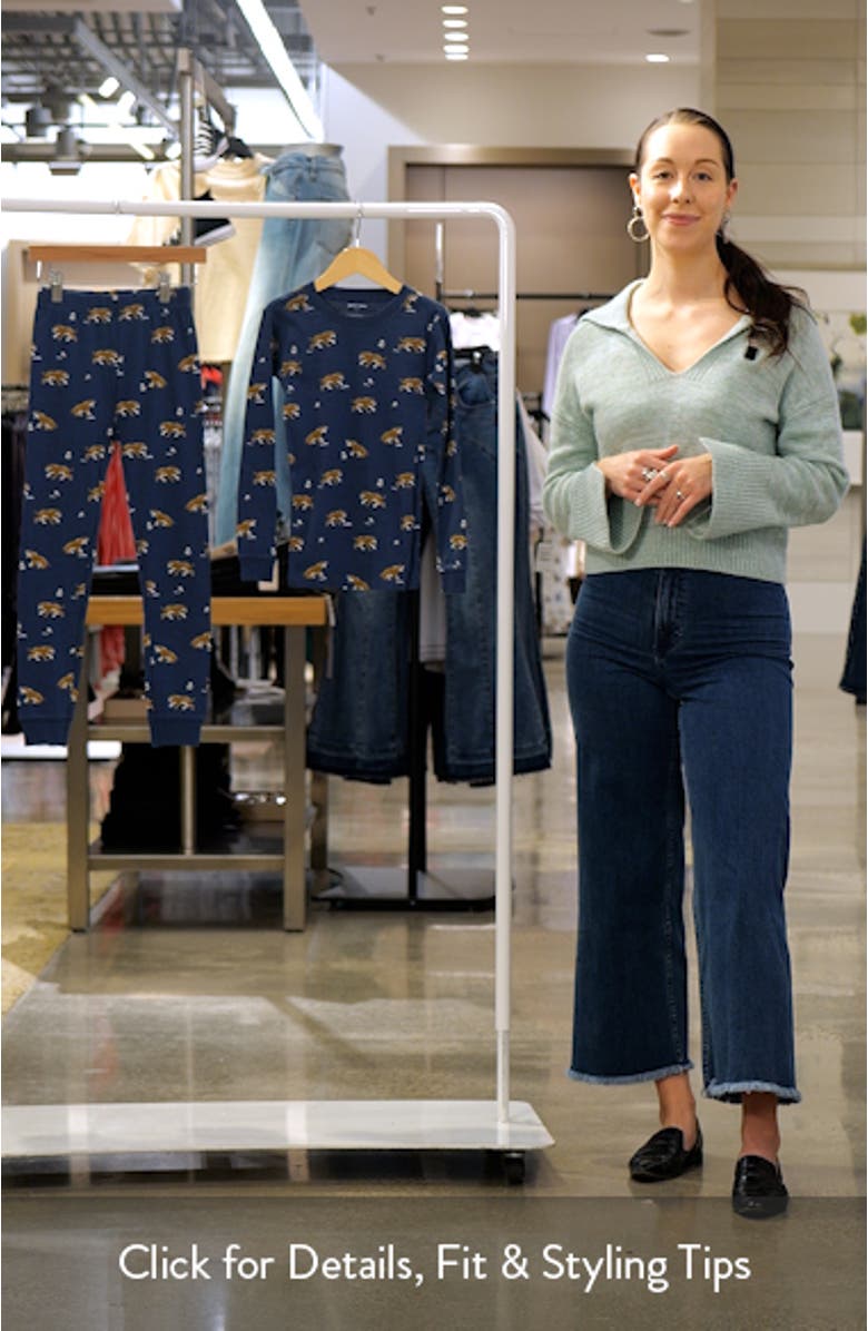 Kids' Saber-Tooth Tiger Print Fitted Organic Cotton Two-Piece Pajamas, sales video thumbnail