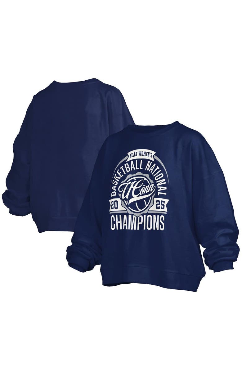PRESSBOX Women's Pressbox Navy UConn Huskies 2025 NCAA Women's Basketball National Champions Janice Oversized Fleece Pullover Sweatshirt, Alternate, color, 