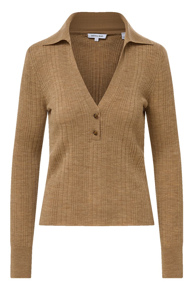 Rouni Johnny Collar Wool Sweater, Alternate, color, DARK KHAKI