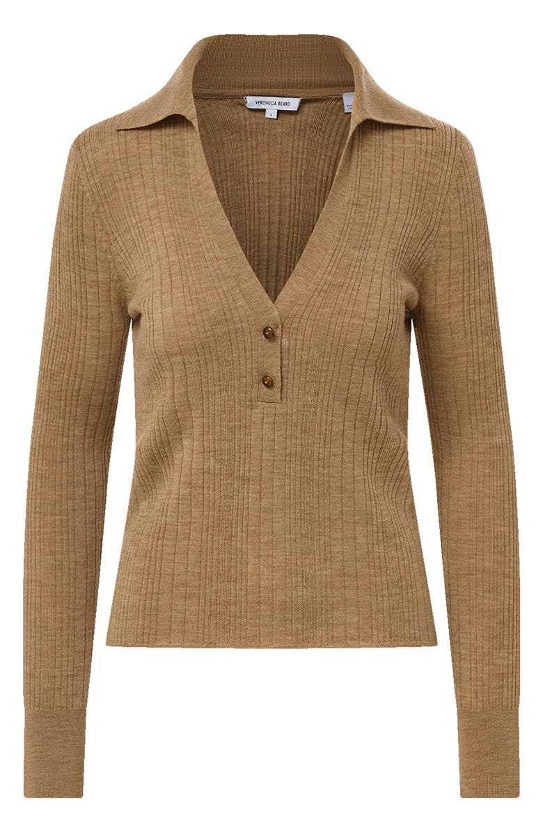 Veronica Beard Rouni Johnny Collar Wool Sweater, Alternate, color, Dark Khaki