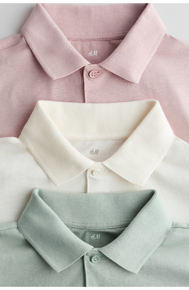 H&M 3-pack cotton polo shirts, Alternate, color, Light Dusty Pink/Cream
