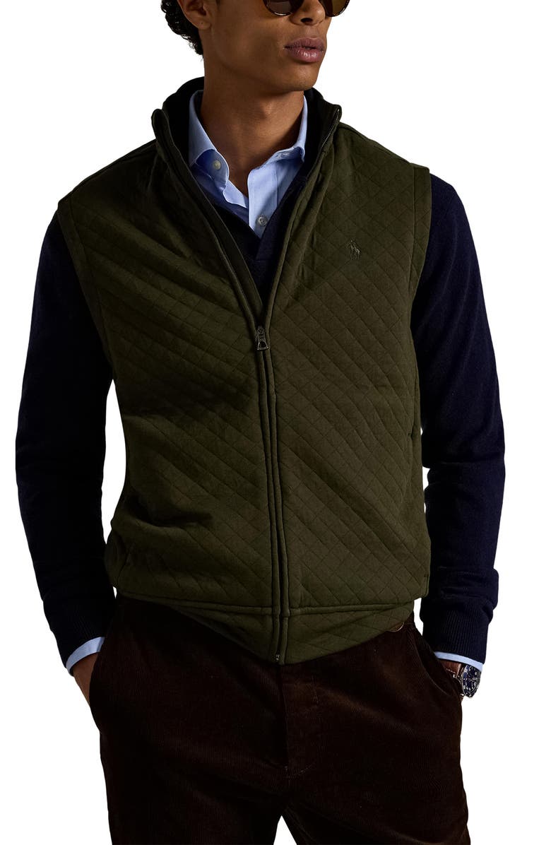 Polo Ralph Lauren Micro Quilted Cotton Zip-Up Vest, Main, color, Company Olive