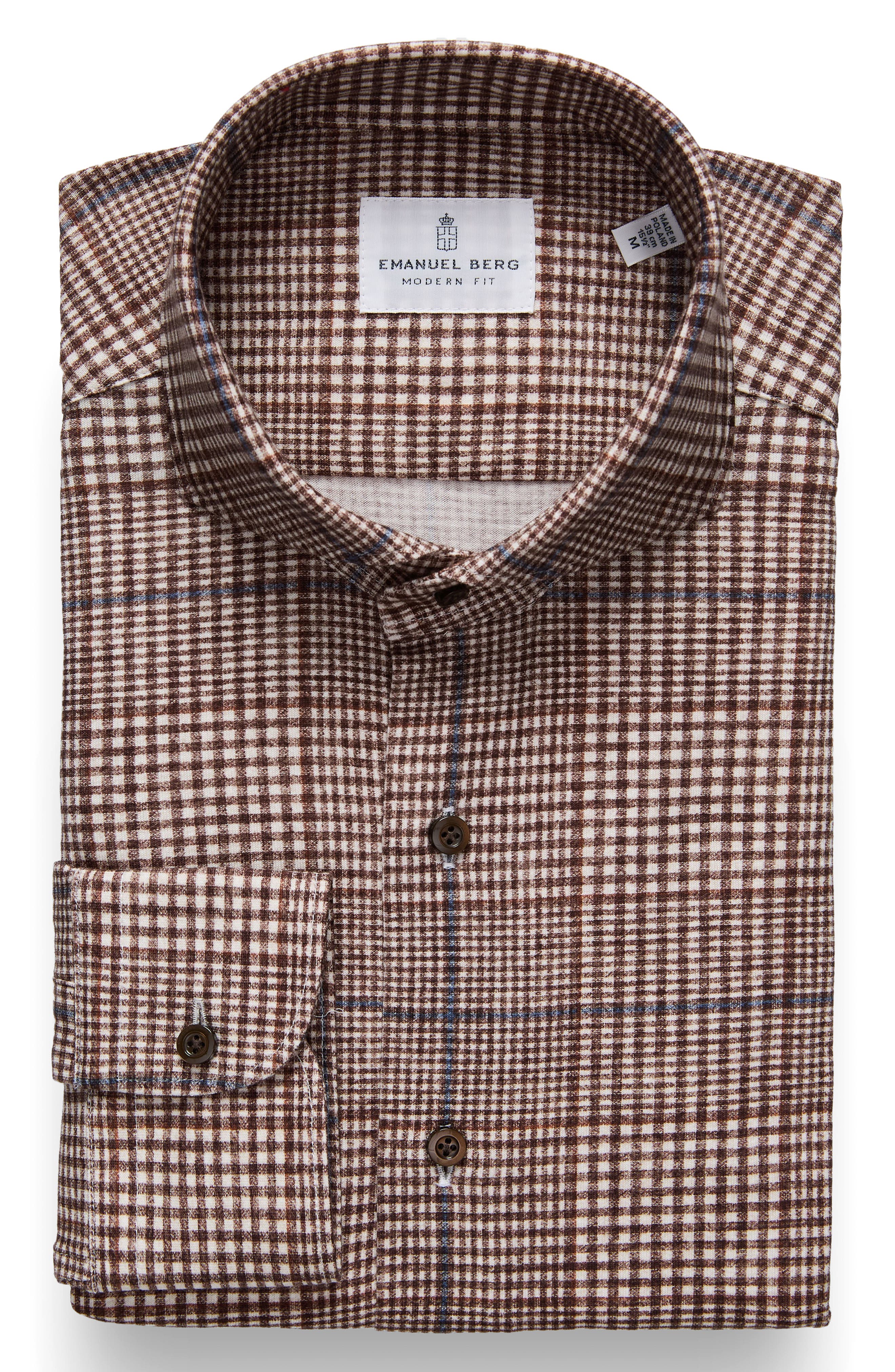 Emanuel Berg Modern Fit Glen Check Stretch Cotton Knit Dress Shirt