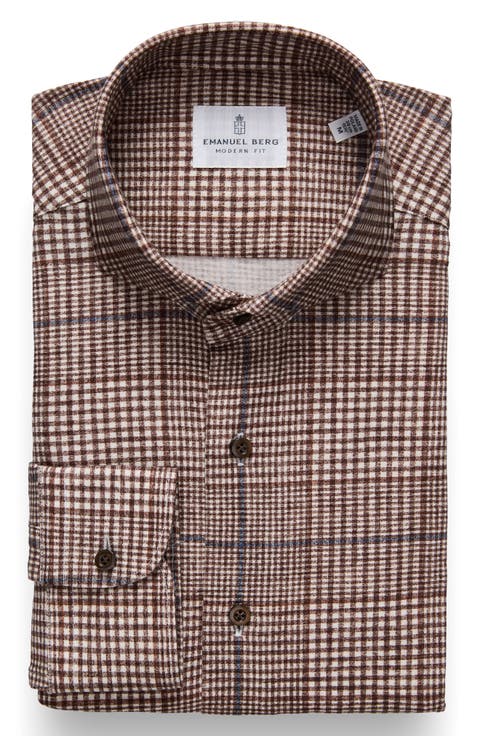 Modern Fit Glen Check Stretch Cotton Knit Dress Shirt