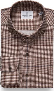 Emanuel Berg Modern Fit Glen Check Stretch Cotton Knit Dress Shirt