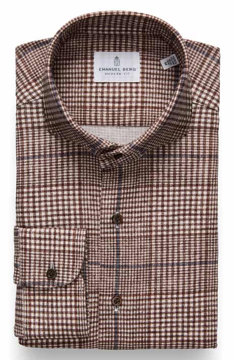 Emanuel Berg Modern Fit Glen Check Stretch Cotton Knit Dress Shirt