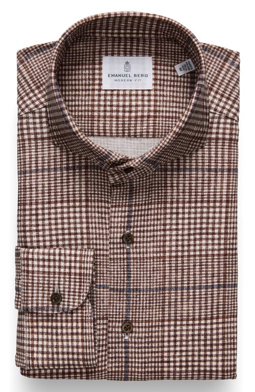 Emanuel Berg Modern Fit Glen Check Stretch Cotton Knit Dress Shirt in Medium Brown  product