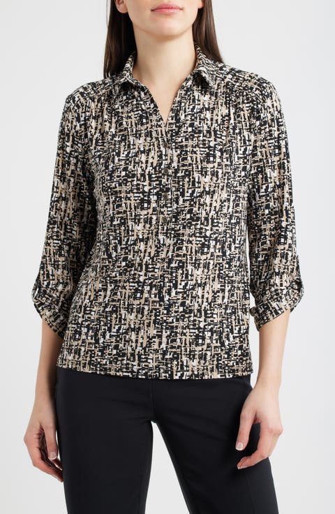 Abstract Print Button-Up Shirt (Plus)