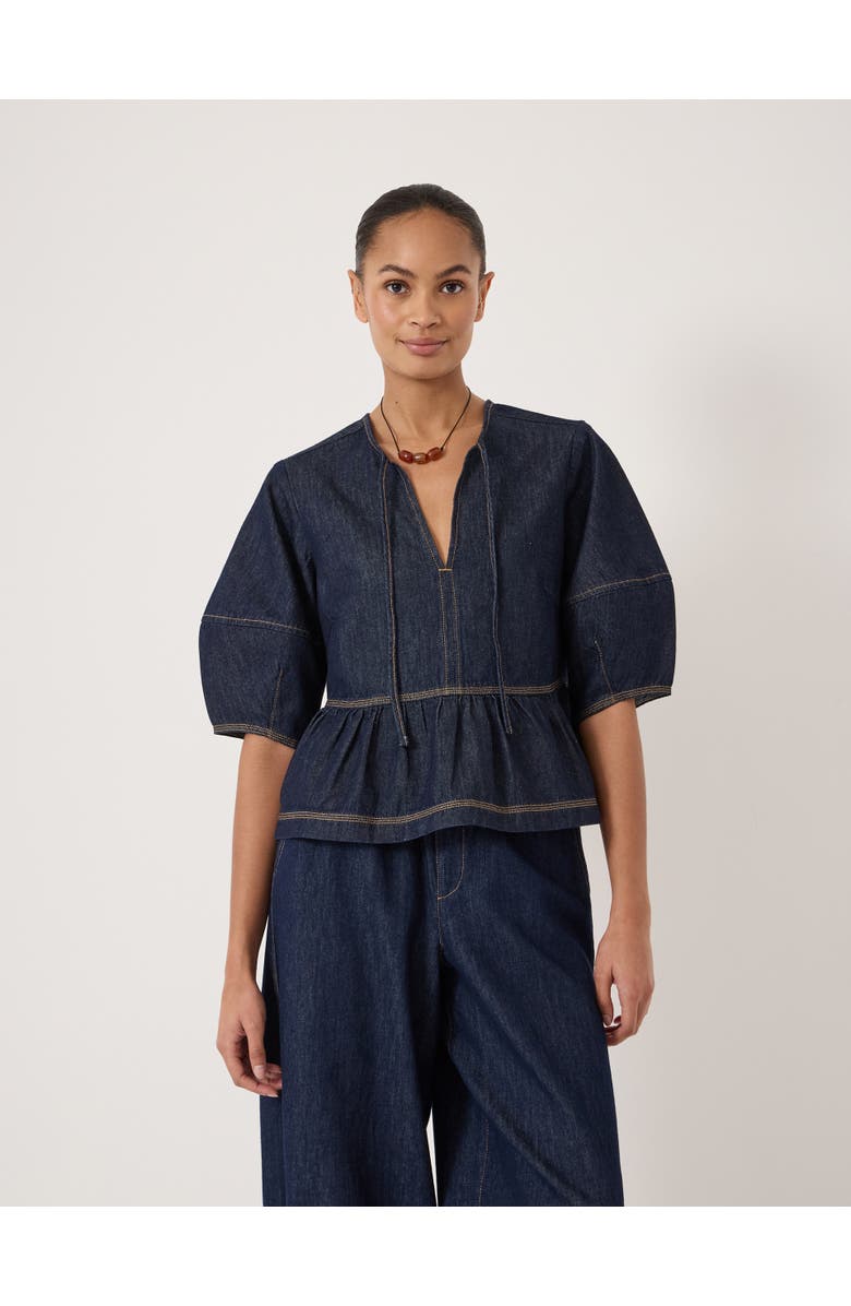 Hush Betty Barrel Sleeve Denim Top, Main, color, Rinse Wash