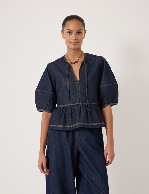 Betty Barrel Sleeve Denim Top