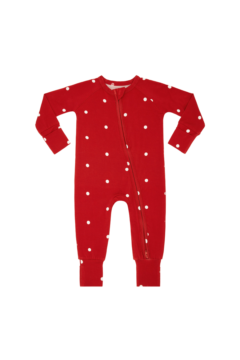 Polka Dot Zipper Romper, Main, color, Ruby Dot