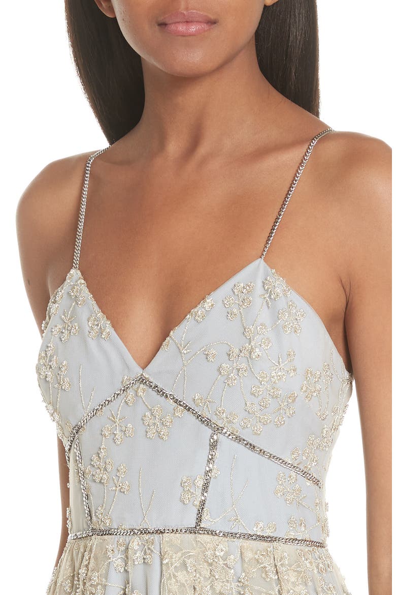 Metallic Floral Embroidery Chain Strap Dress, Alternate, color, GOLD/ GREY