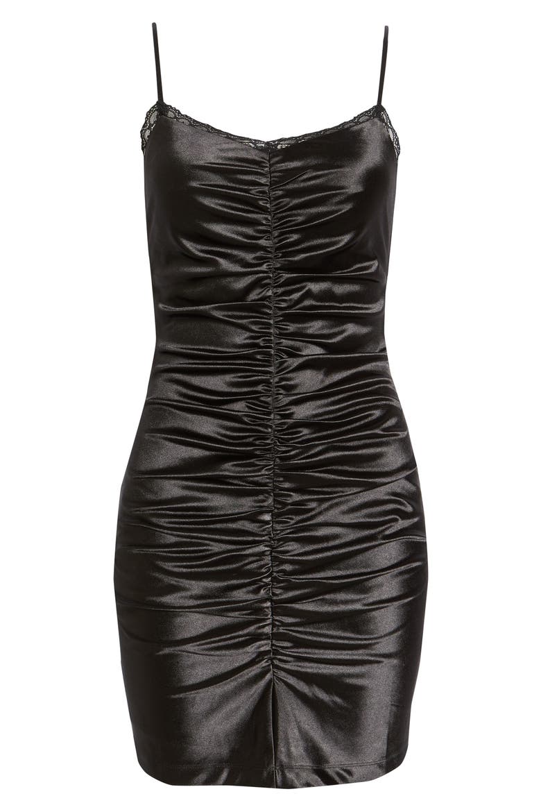 Ruched Satin Cocktail Minidress, Alternate, color, BLACK