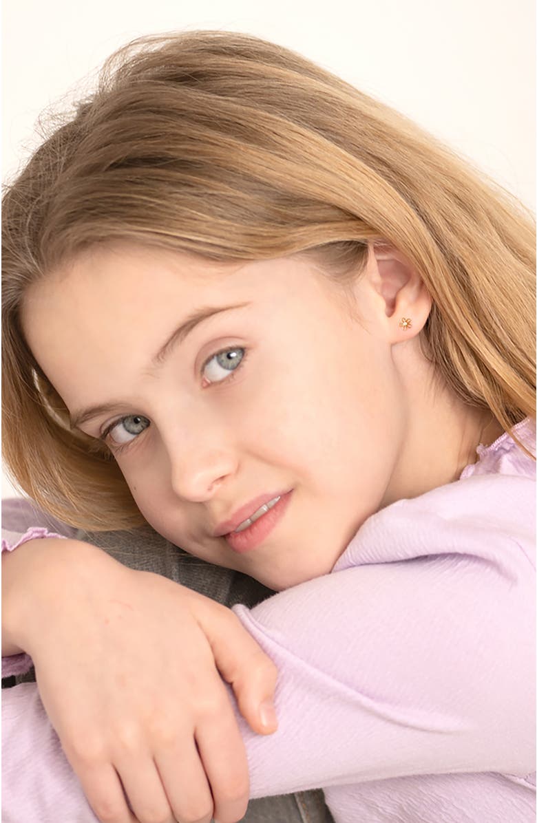 In Season Jewelry 14k Clear Cubic Zirconia Flower Earrings, Alternate, color, Gold