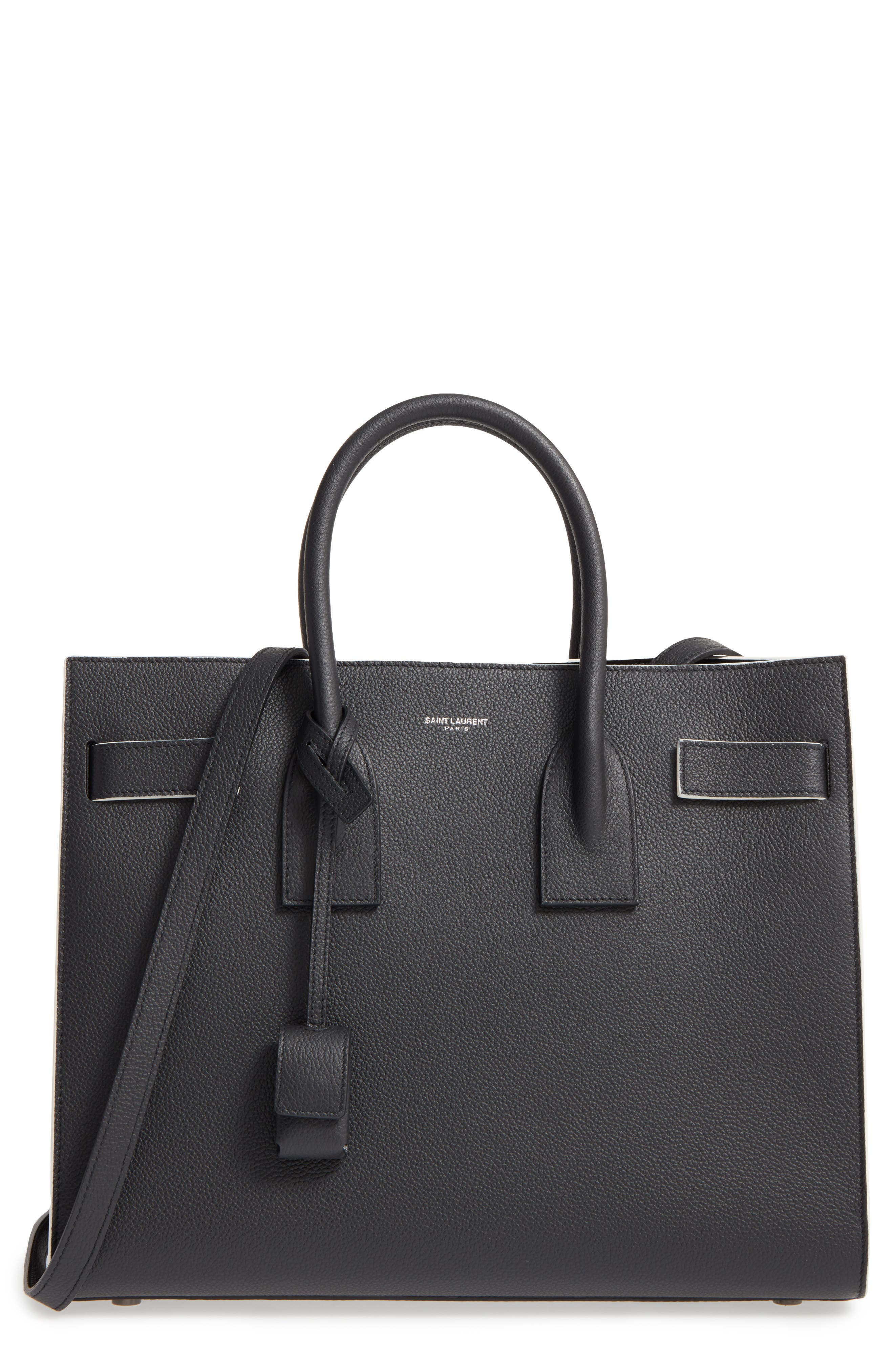 Small Sac de Jour Leather Tote, Main, color, NERO /PORCELLANA