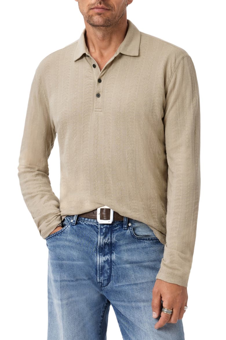 Jalen Three Color Marl Jacquard Long Sleeve Polo, Main, color, TERRA BROWN
