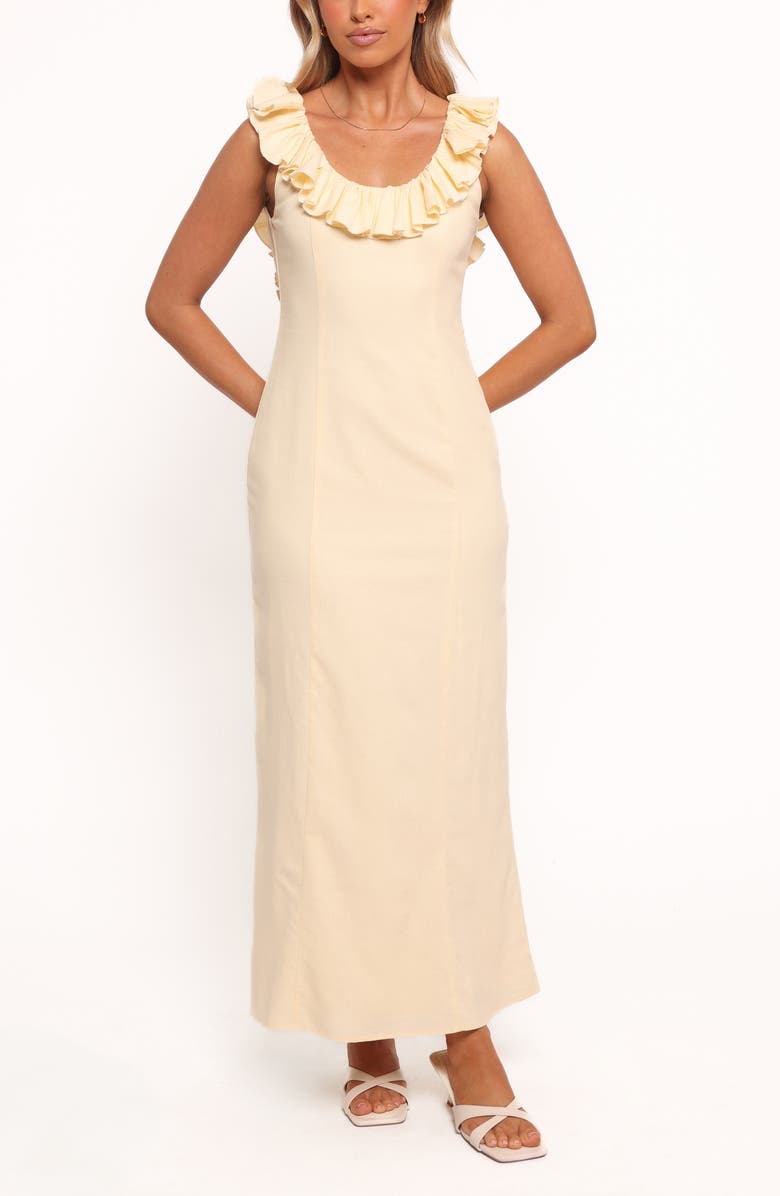 Petal & Pup Brienne Ruffle Maxi Dress, Main, color, Butter Yellow