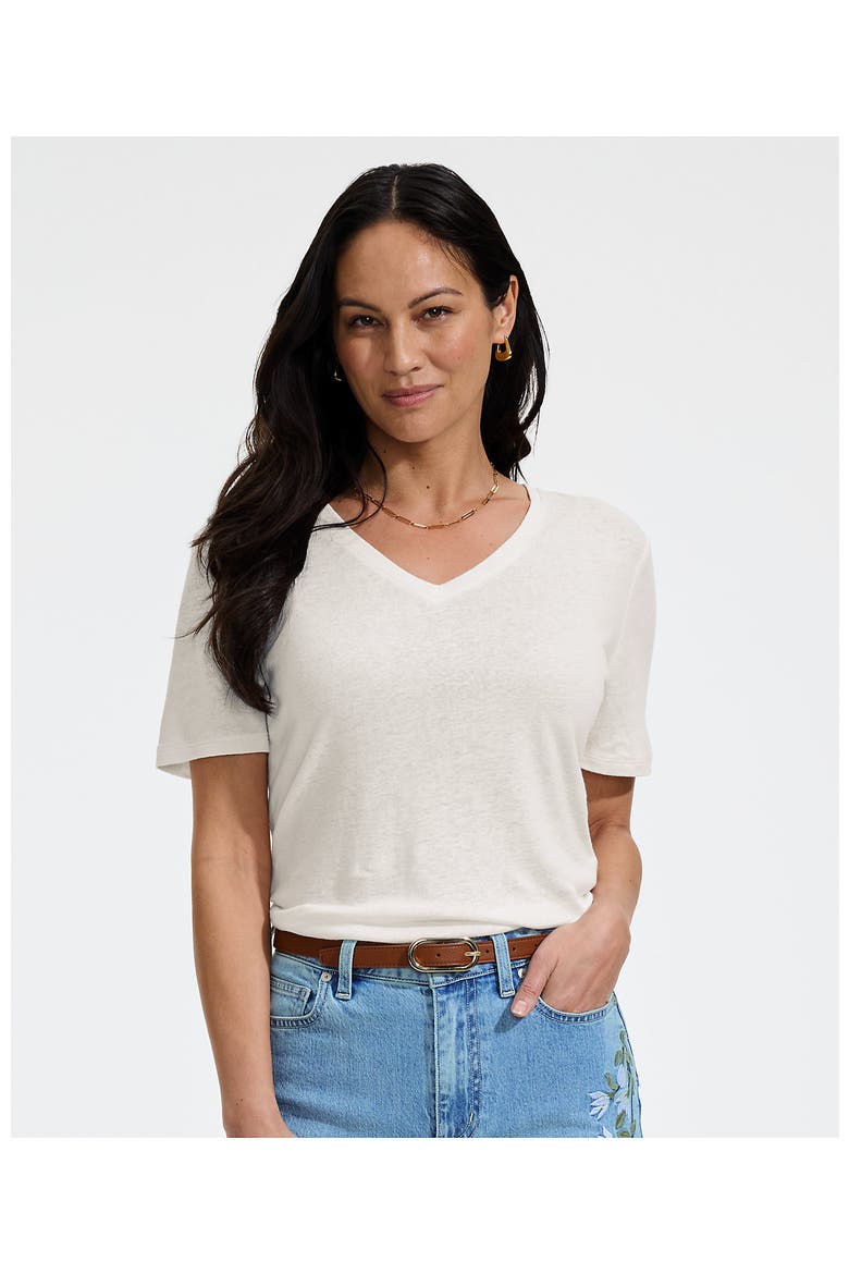 Short Sleeve Linen Blend V-Neck Tee, Alternate, color, Ivory